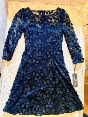 Karl Lagerfeld Black Floral Lace Long-Sleeve Fit-and-Flare Dress